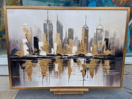 Yağlı Boya Dokulu Tablo Soyut Şehir Manzarası U09010