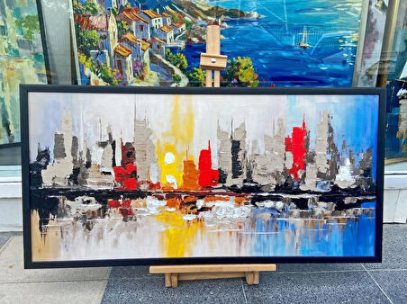 Yağlı Boya Dokulu Tablo Soyut Şehir Manzarası U09012