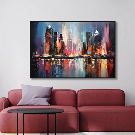 Yağlı Boya Dokulu Tablo Soyut Şehir Manzarası U09014
