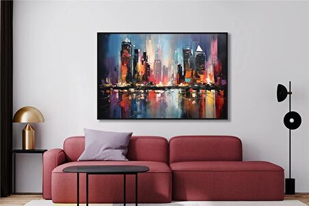 Yağlı Boya Dokulu Tablo Soyut Şehir Manzarası U09014