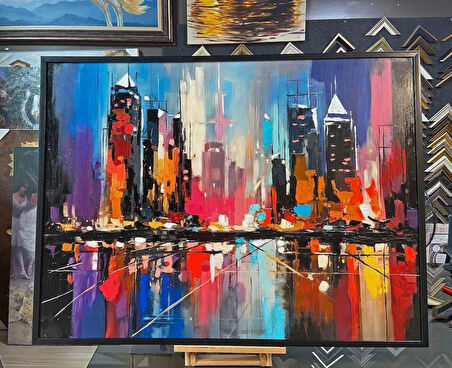 Yağlı Boya Dokulu Tablo Soyut Şehir Manzarası U09014