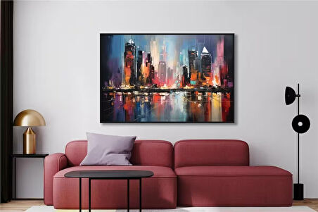 Yağlı Boya Dokulu Tablo Soyut Şehir Manzarası U09014