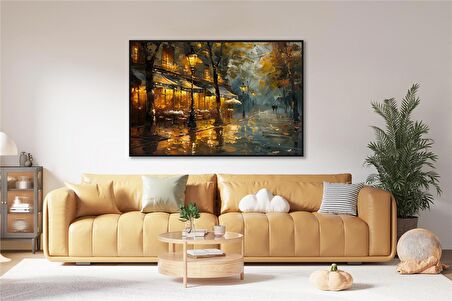 Yağlı Boya Dokulu Tablo Modern Paris Sokak Kafe U09015