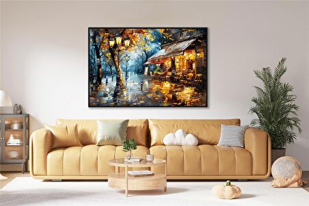 Yağlı Boya Dokulu Tablo Modern Paris Sokak Kafe U09016