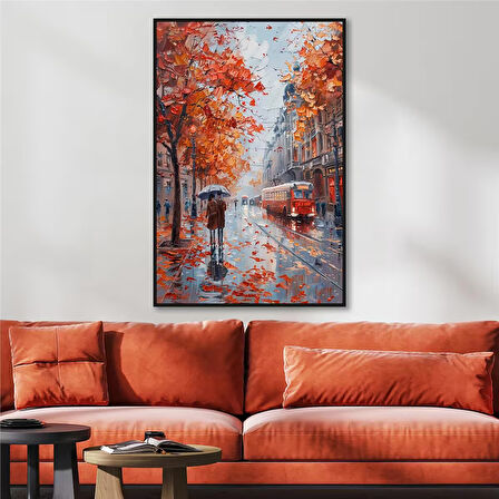 Yağlı Boya Dokulu Tablo Sonbahar Şehir Manzarası U09017