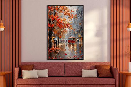 Yağlı Boya Dokulu Tablo Sonbahar Şehir Manzarası U09020