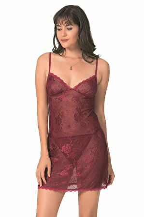 Aria's Closet Bordo Kısa Jakarlı Gecelik