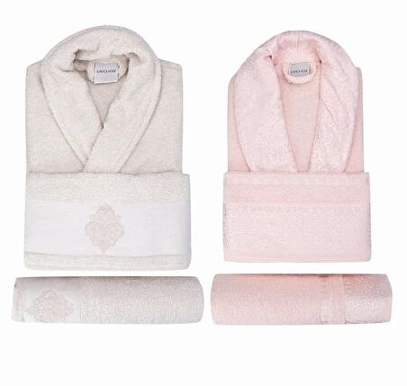 Karaca Home Bornoz Aile Banyo Seti Vivien Flos Taş/Pudra