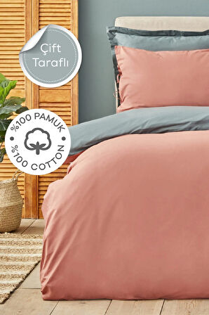 Karaca Home Basic Terecota Petrol %100 Pamuk Çift Taraflı Çift Kişilik Nevresim Takımı