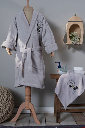 Karaca Home Cute & Cuddly Gri Nakışlı Çocuk Bornoz