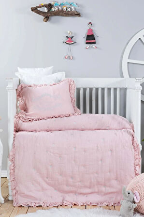 Royale Blush %100 Pamuk Müslin Nakışlı Private Bebek Yorgan Seti