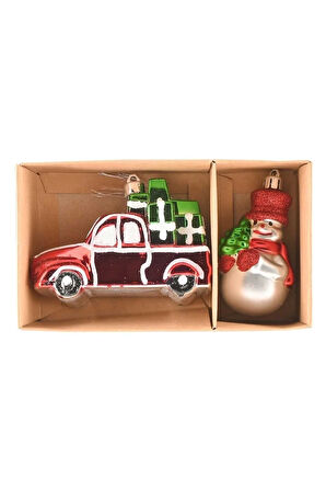 Karaca Home Gift Truck & Snowman 2 Parça Ağaç Süsü Seti