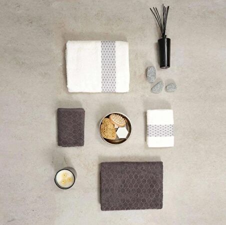 Karaca Hamam Seti %100 Pamuk Lossi Offwhite/Gri