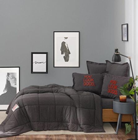 Karaca Home Cotton Comfort Set Çift Kişilik Motto Antrasit