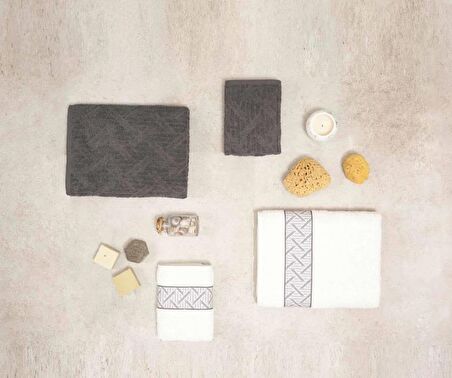 Karaca Hamam Seti %100 Pamuk Mencia Offwhite/Gri