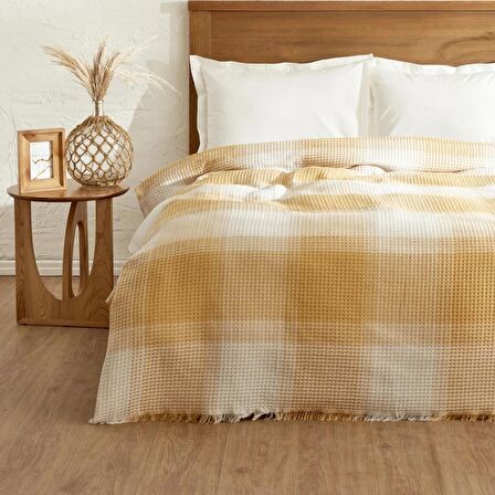 Karaca Home Flow Ekose Çift Kişilik Waffle Pike 200x230 cm Hardal