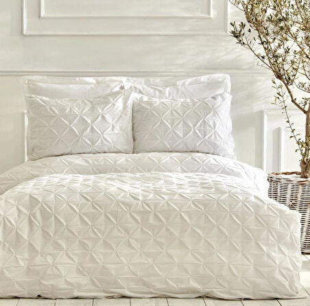 Karaca Home White Collection  Castello %100 Pamuk Tek Kişilik Puntolu Nevresim Takımı Beyaz