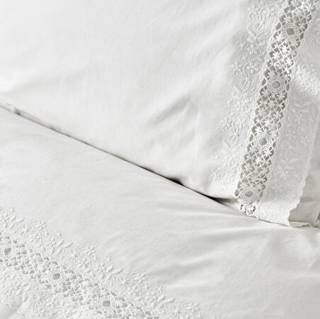 Karaca Home White Collection Mia  Çift Kişilik Nevresim Takımı Dantelli Beyaz