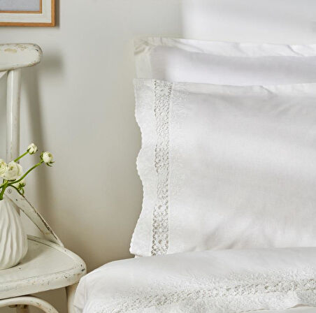 Karaca Home White Collection Mia  Çift Kişilik Nevresim Takımı Dantelli Beyaz