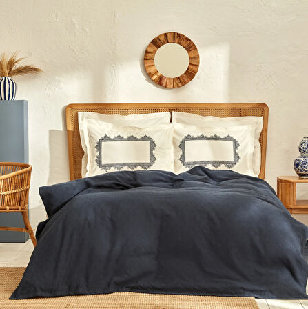 Karaca Home Candice %100 Pamuk Çift Kişilik Nakışlı Pike Takımı Mavi