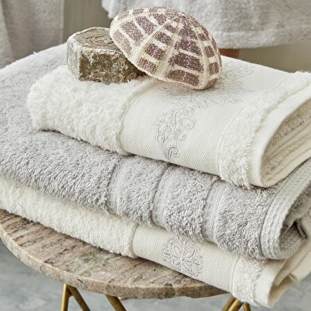 Karaca Home Cecilia Aile Banyo Seti Beyaz Gri