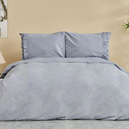 Karacahome Denim Azur Mavi %100 Pamuk Çift Kişilik Nevresim Takımı