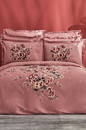 Estila Pamuk Çift Kişilik Saten Nevresim Takımı Gül Kurusu
