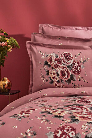 Estila Pamuk Çift Kişilik Saten Nevresim Takımı Gül Kurusu
