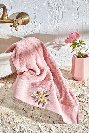 Karaca Home Comfort Touch Nakışlı %100 Pamuk Havlu Pudra 30x50 Cm