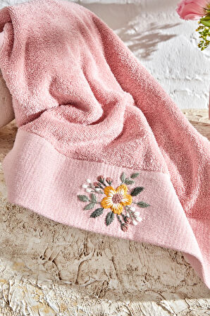Karaca Home Comfort Touch Nakışlı %100 Pamuk Havlu Pudra 30x50 Cm