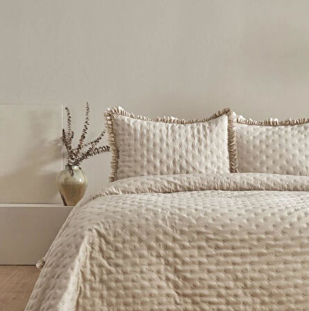 Karaca Home Viona Bej Çift Kişilik Yatak Örtüsü Takımı