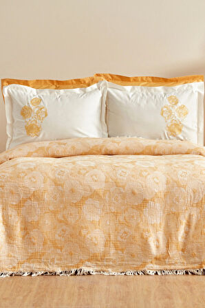 Karaca Home Misty Nakışlı Müslin Çift Kişilik Pike Yatak Örtüsü Seti Somon