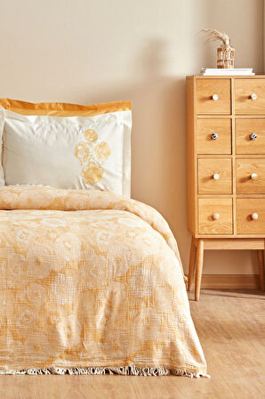 Karaca Home Misty Nakışlı Müslin Çift Kişilik Pike Yatak Örtüsü Seti Somon