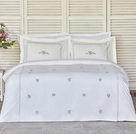 Karaca Home Cavale Beyaz Çift Kişilik Nakışlı Percale Nevresim Takımı