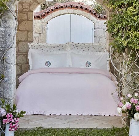 Karaca Home Fayette Pudra Çift Kişilik Nakışlı Nish Set