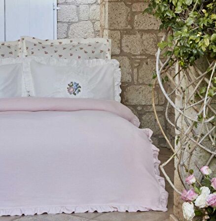 Karaca Home Fayette Pudra Çift Kişilik Nakışlı Nish Set