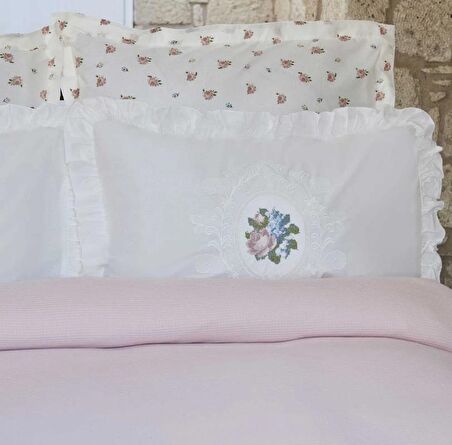 Karaca Home Fayette Pudra Çift Kişilik Nakışlı Nish Set