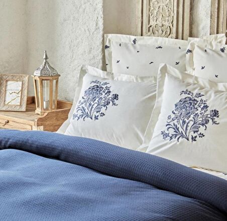 Karaca Home Fioris Mavi Çift Kişilik Nakışlı Nish Set