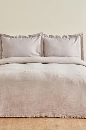 Karaca Home Minel Müslin Çift Kişilik Pike Yatak Örtüsü Seti Buz Gri