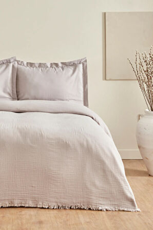 Karaca Home Minel Müslin Çift Kişilik Pike Yatak Örtüsü Seti Buz Gri