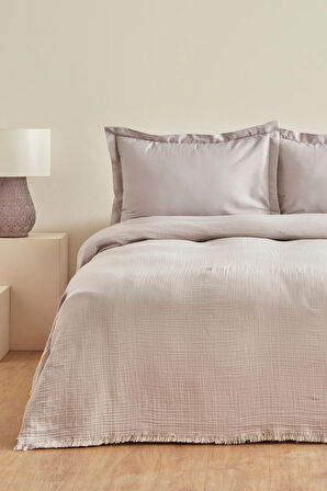 Karaca Home Minel Müslin Çift Kişilik Pike Yatak Örtüsü Seti Buz Gri