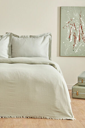 Karaca Home Minel Çift Kişilik Pike Yatak Örtüsü Seti Adaçayı