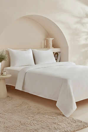 Karaca Home White Collection Vessa 120 Tel %100 Pamuk Saten Çift Kişilik Nevresim Takımı Çizgili Beyaz
