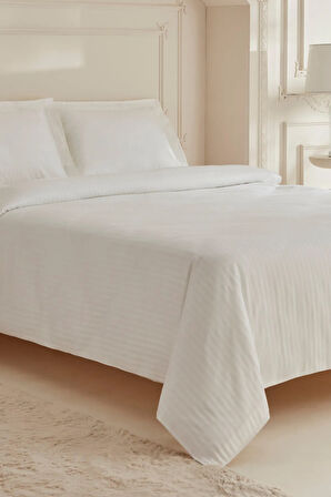 Karaca Home White Collection Minas 94 Tel %100 Pamuk Saten Çift Kişilik Nevresim Takımı Çizgili Beyaz