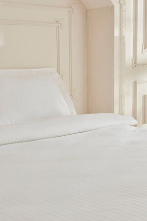 Karaca Home White Collection Minas 94 Tel %100 Pamuk Saten Çift Kişilik Nevresim Takımı Çizgili Beyaz
