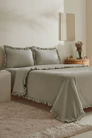 Karaca Home Pure Ruffle %100 Pamuk Çift Kişilik Nevresim Takımı Adaçayı