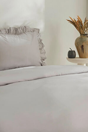 Karaca Home Pure Ruffle %100 Pamuk Çift Kişilik Nevresim Takımı Açık Gri