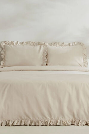 Karaca Home Pure Ruffle %100 Pamuk King Size Nevresim Takımı Ekru