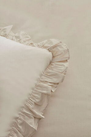 Karaca Home Pure Ruffle %100 Pamuk King Size Nevresim Takımı Ekru