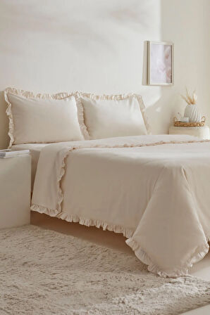 Karaca Home Pure Ruffle %100 Pamuk Tek Kişilik Nevresim Takımı Ekru